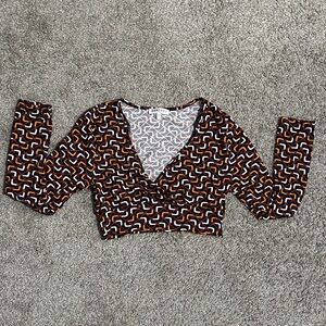 Cotton On Women's Black and Orange Patterned Blouse